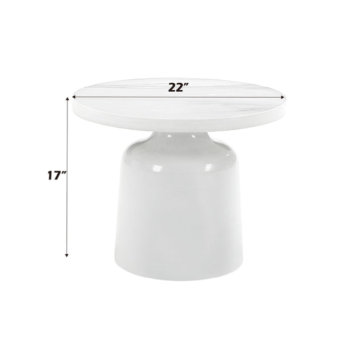 Zaid - Engineering Marble High Gloss End Table - White
