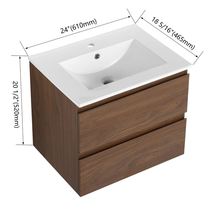 Wall Mounted Bathroom Vanity & Sink, 2 Soft Close Drawers