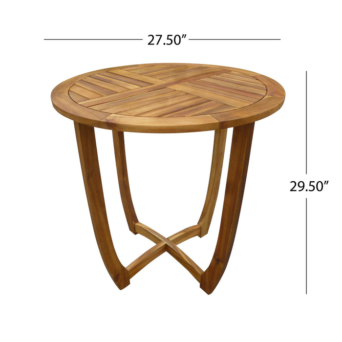 Outdoor Circular Wood Bistro Table With Curved Legs And Slat Panel Table Top - Teak