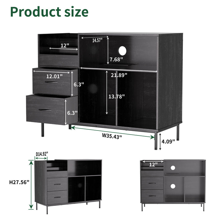 Eco-Friendly Vinyl Record Player Stand With Flip-Top Storage, Media Console With Dual Outlets And Dustproof Drawers