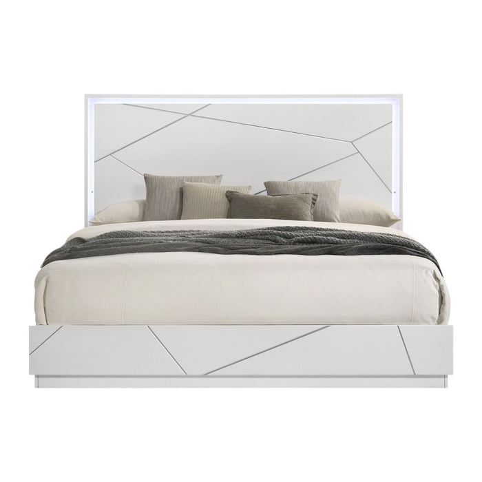 Esther - Queen Bed With LED - Silver / White