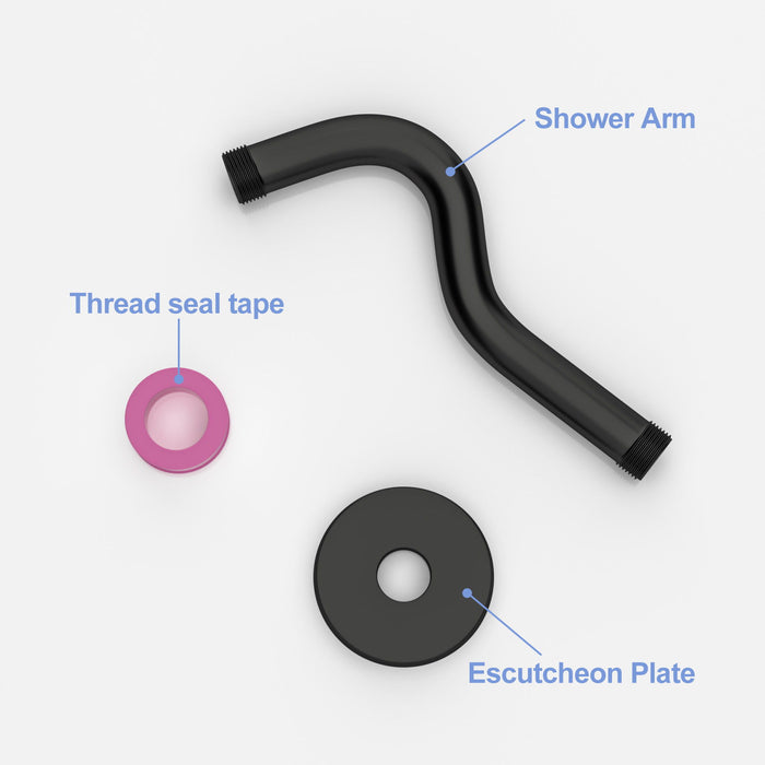 8" Shower Arm With Flange, Adjustable Angles - Matte Black