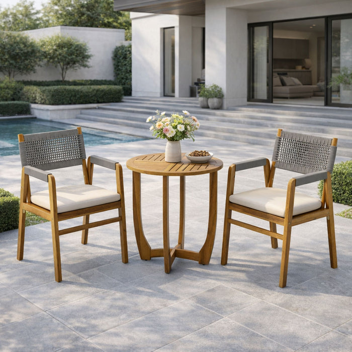 Outdoor 3 Piece Dining Set With Cushion - Gray / Teak