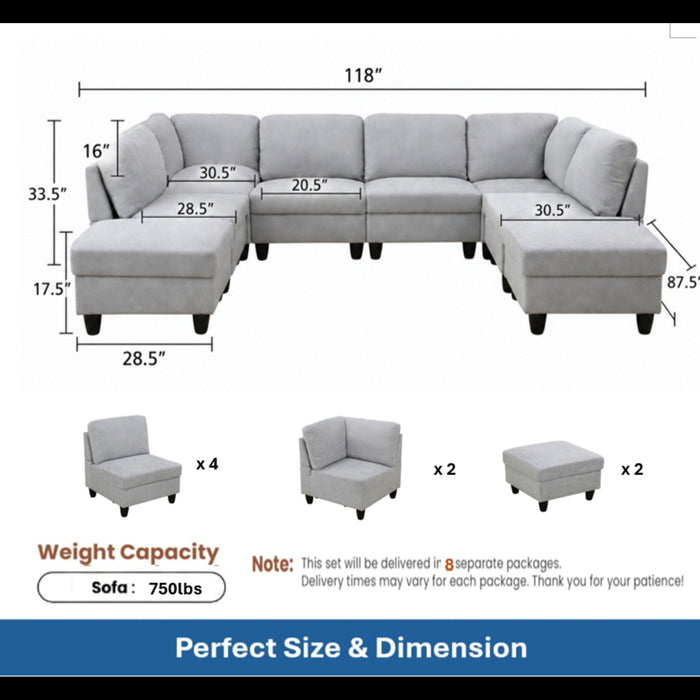 8 Piece Modular U - Shape Sectional Sofa