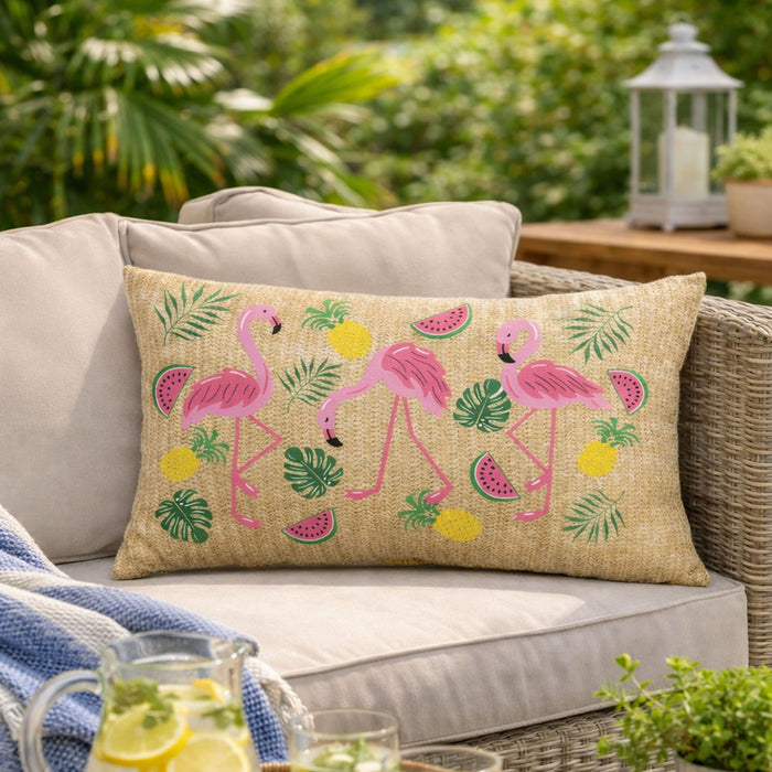 Summer Outdoor Lumbar Flamingo Pillows - Multi
