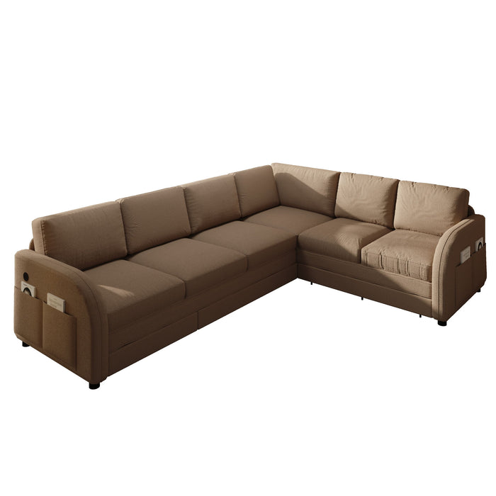 L-Shaped Couch With Pull-Out Bed, Convertible Sleeper Sofa With Side Pocket & USB Port
