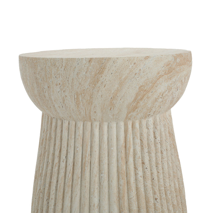 Outdoor Travertine Concrete Side Table - Beige