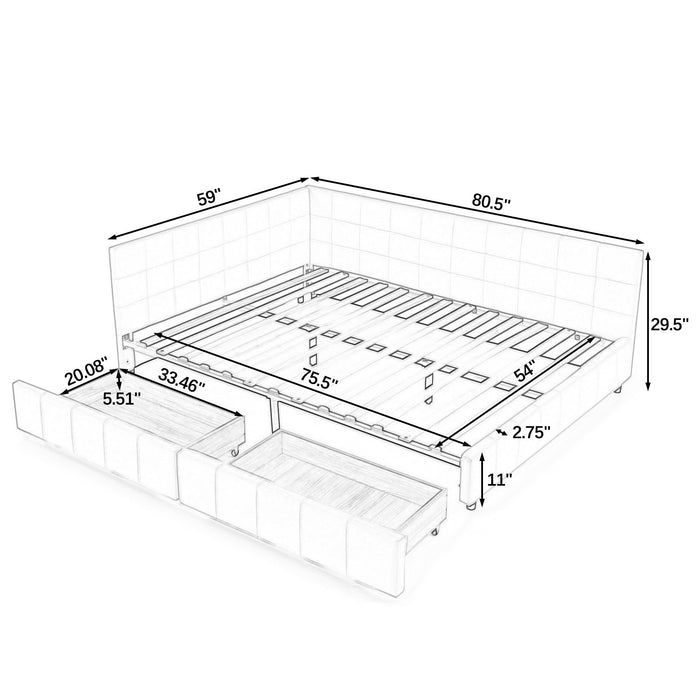 Elegant Storage Upholstered Tufted Bed Frame With Backrest And Armrests