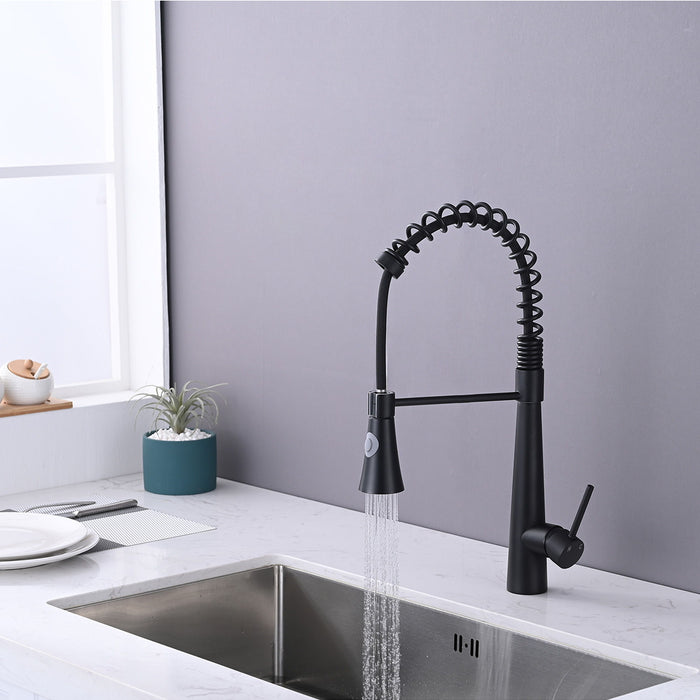 Commercial Kitchen Faucet With Pull Down Sprayer And Magnetic Docking Spray Head - Matte Black