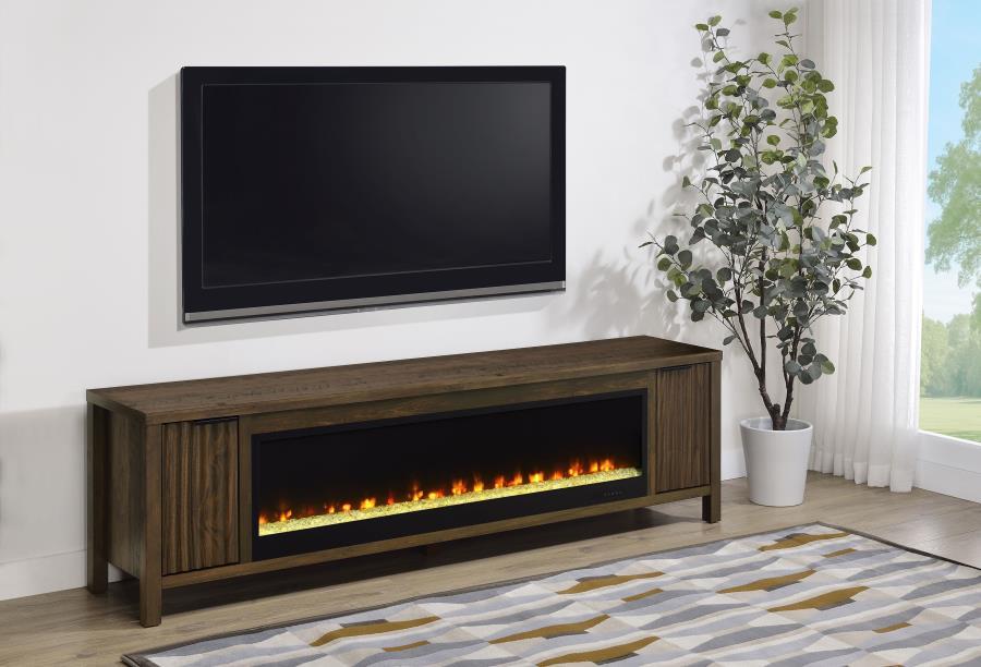 Carey - 79" TV Stand Fireplace Media Console - Dark Pine