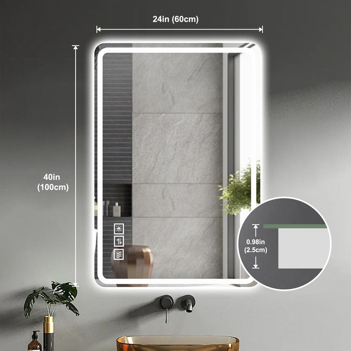 LED Bathroom Mirror Vanity Mirrors With Front Lights Wall Mounted Anti-Fog Frameless Make Up Mirror With Light Copper Free Silver Mirror Horizontal Or Vertical - Silver