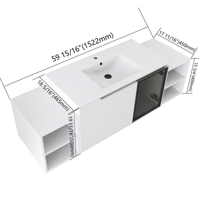 Wall Mounted Bathroom Vanity With Sink, Cabinet & Half Door