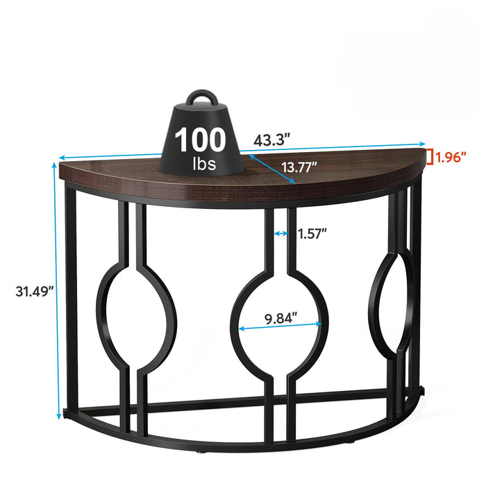 Semi Circle, Half Moon Console Table For Entryway With Geometric Base For Living Hallway - Rustic Brown