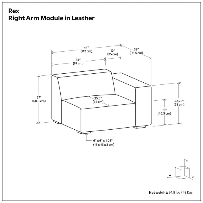 Rex - Right Arm Sofa Module - Sienna