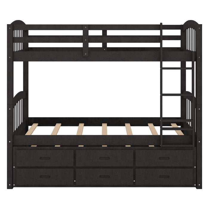 Bunk Bed With Trundle And Drawers, Arched Headboard And Footboard