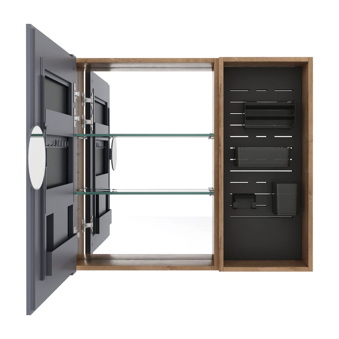 Wall Mounted Bathroom Mirror Cabinet & Adjustable Shelves - Imitative Oak