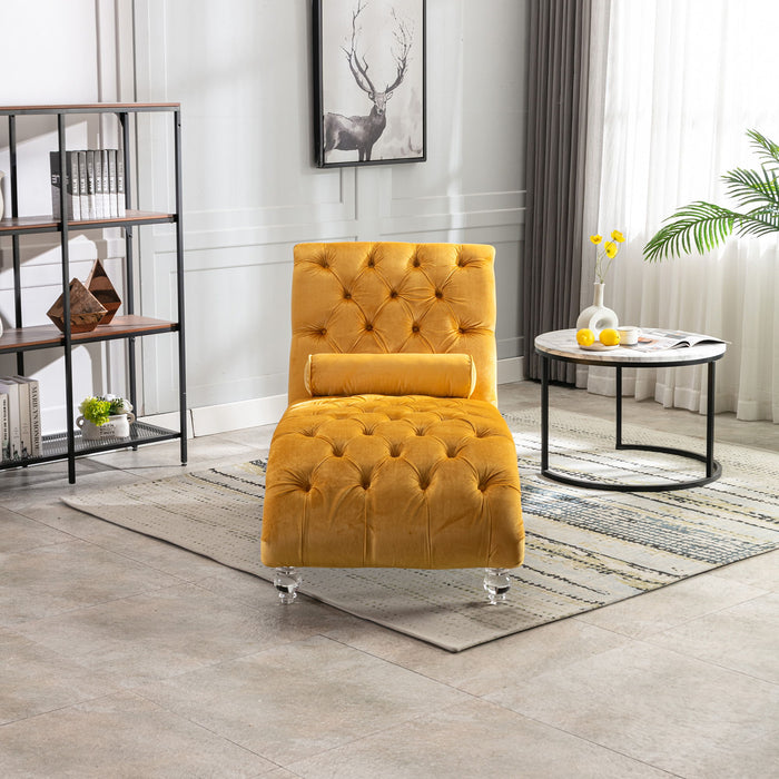 Velvet Chaise Lounge Indoor, Button Tufted Upholstered Chaise Lounge Chair With Pillow
