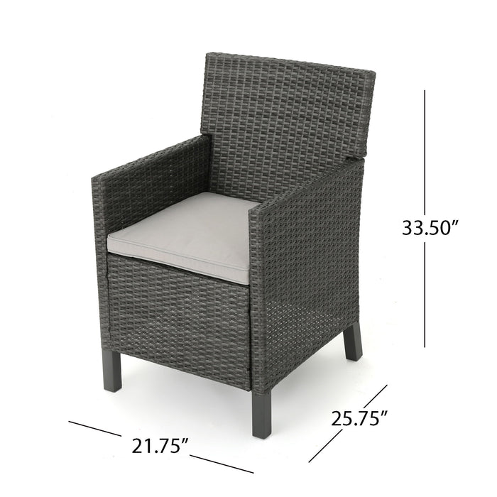 Outdoor Rattan Dining Chair With Straight Legs And Sloped Arms