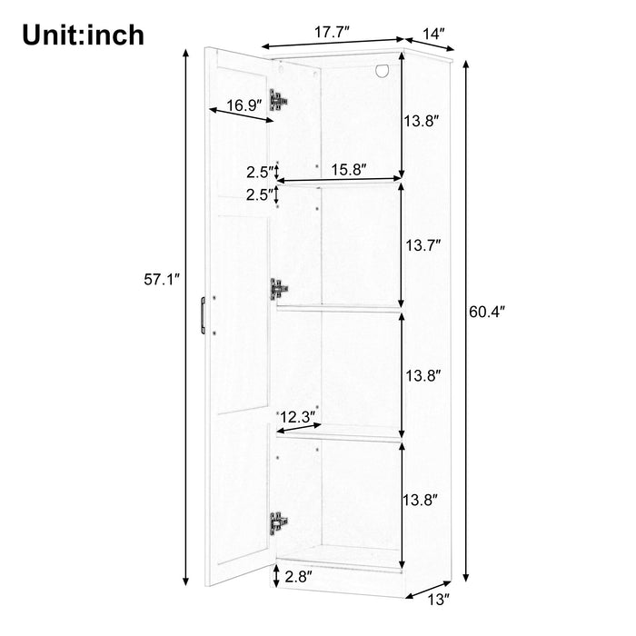 Storage Cabinet With 1 Door And Adjustable Shelf, Rectangle Shape - White