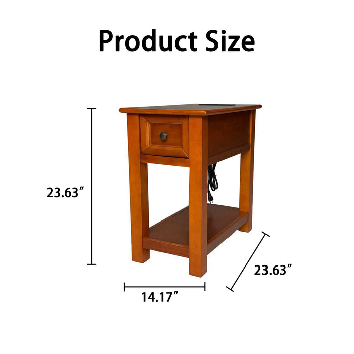End Table With Drawer And Shelf For Living Room - Walnut