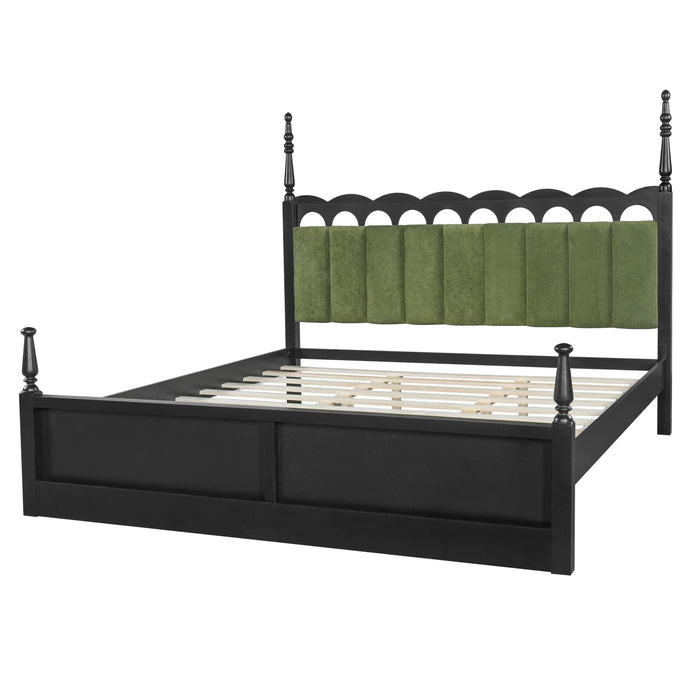 Platform Bed Frame With Tufted Upholstered Scallop Headboard