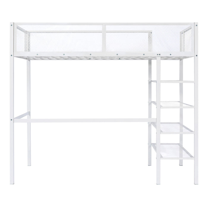Loft Bed With 4 Tier Shelves And Storage