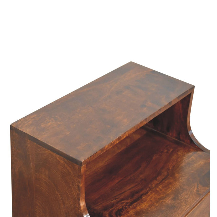 T Bar Raised Back Bedside Table - Chestnut