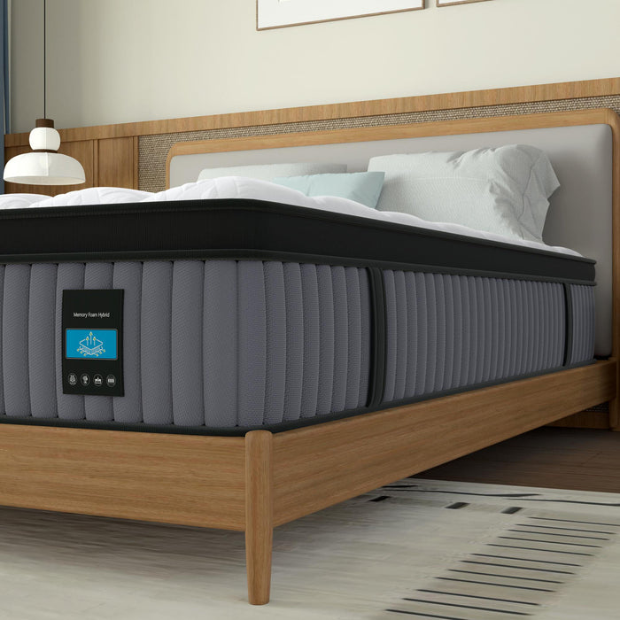 14" Hybrid Mattress, Memory Foam & Pocket Spring Bed, Cooling, Pressure Relief, Back & Hip Support - Gray / White - King
