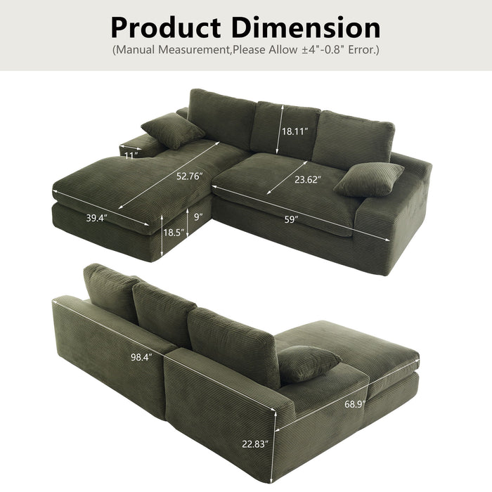 Compressed Sofa With 3 Back Cushions, 2 Throw Pillows