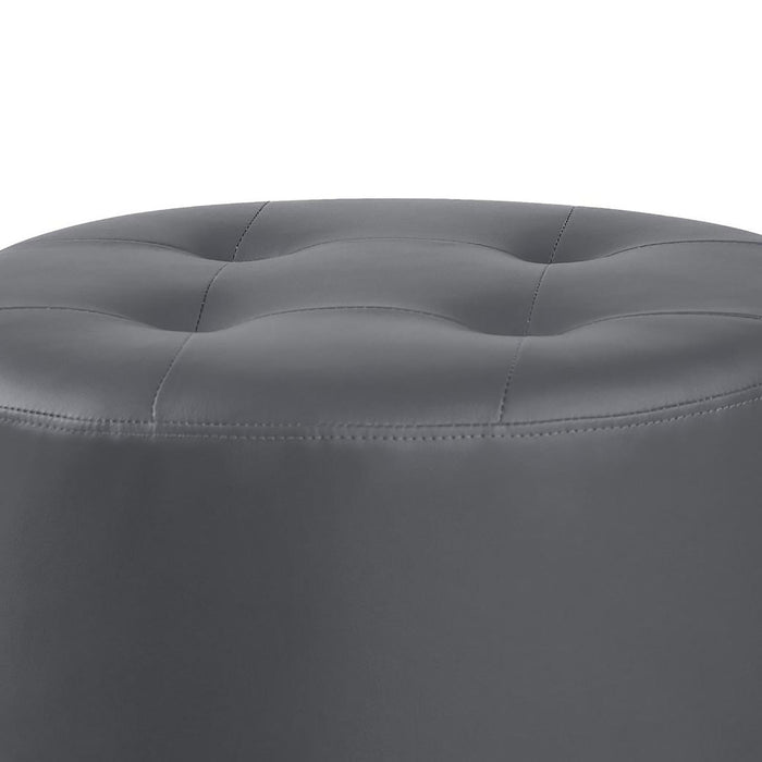 Round Ottoman With Tufted Upholstery Base - Gray