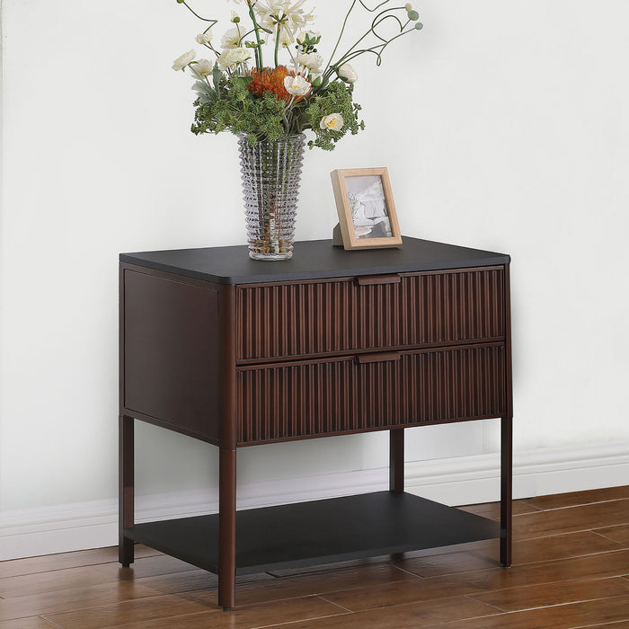 Tova - 2 Drawer Side Table With Shelf - Dark Brown