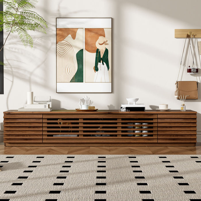 TV Stand For TVs, Entertainment Center With Cable Management And Soft Closing Hinges - Walnut