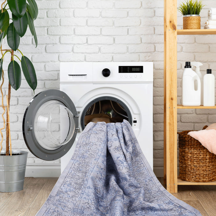 Maval - 2' X 3' Washable Area Rug - Blue / Cream