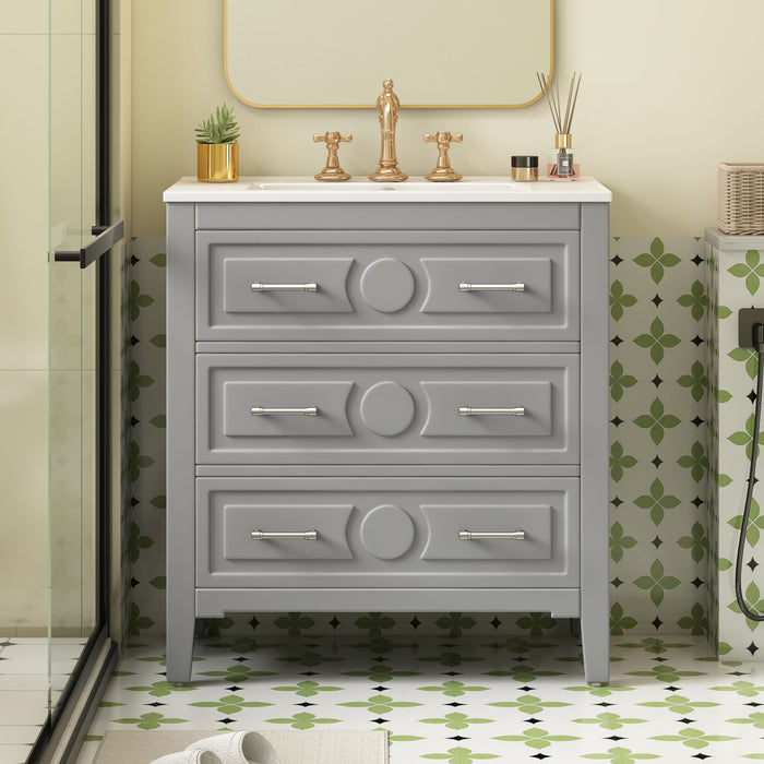Retro Bathroom Vanity With Sink Combo, Free Standing Single Set With 3 Drawers