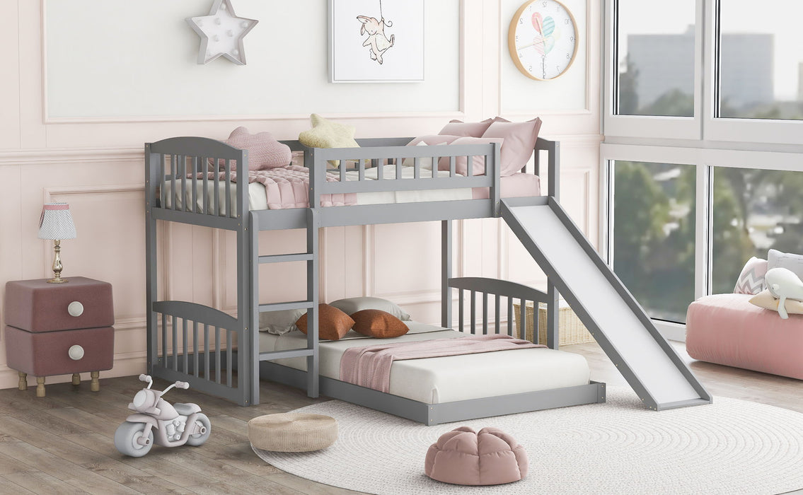 Twin Over Twin Bunk Bed & Slide And Ladder - Gray