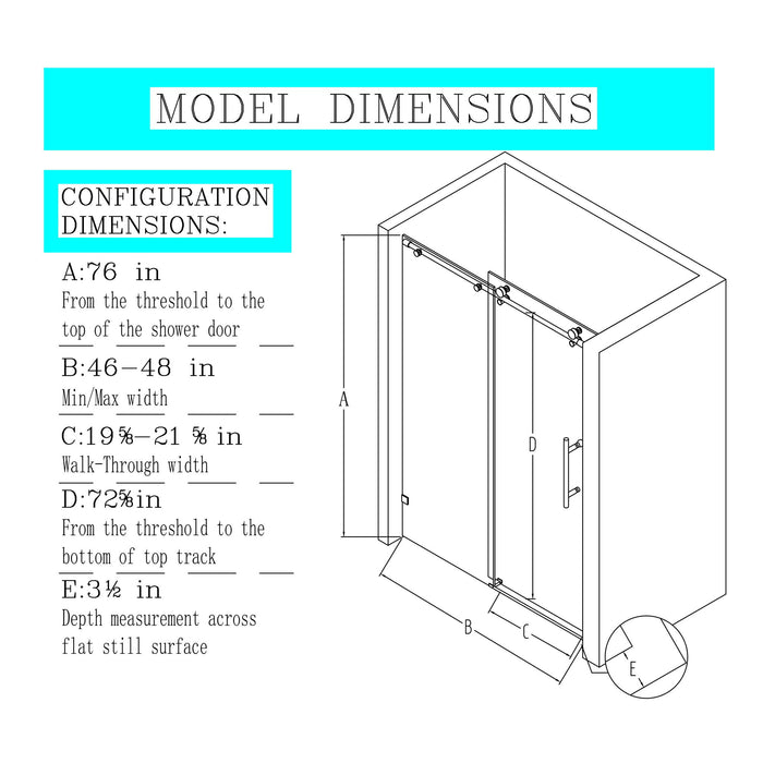 Frameless Single Sliding Soft Close Shower Doors, 5/16" Sgcc Tempered Glass