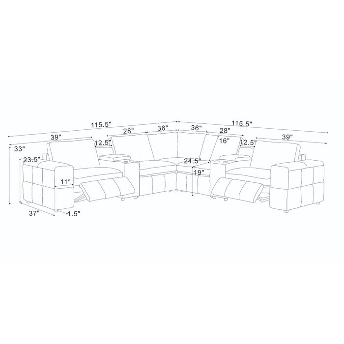 Upholstered Large Arms Sectional With Recliner Seats