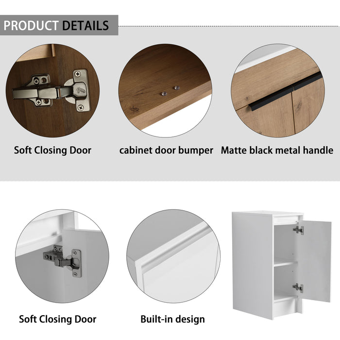 48" Freestanding Bathroom Vanity With Sink And 2 Storage Cabinets, Soft Closing Door - Glossy White / Imitative Oak