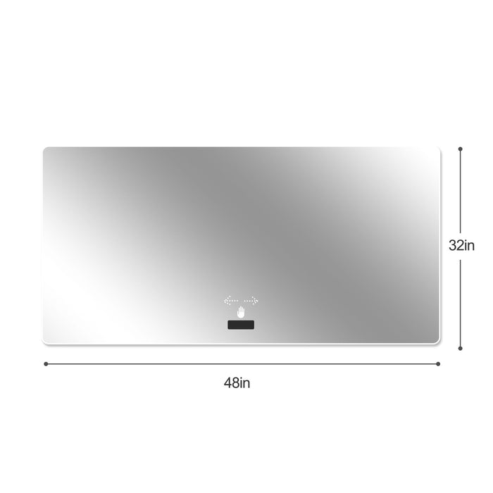 Frameless Bathroom Mirror With Light, LED Backlit, Tri Color Dimming, Anti Fog, Smart Sensor - Silver