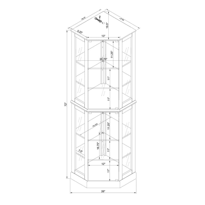 6 Shelf Corner Curio Display Cabinet With Lights, Mirrors And Adjustable Shelves (E26 Light Bulb Not Included) - Oak