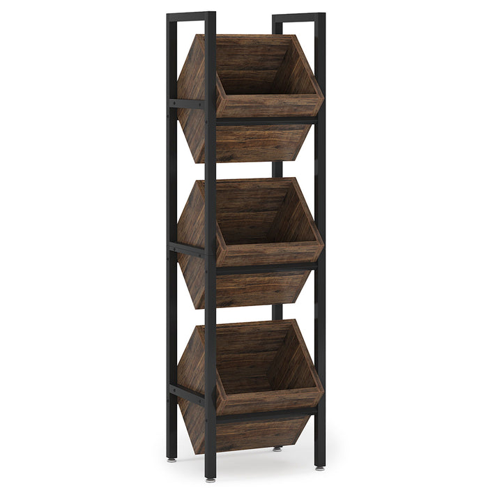 3 Tier Basket Stand With Angled Baskets, Vertical Storage Tower For Kitchen - Black