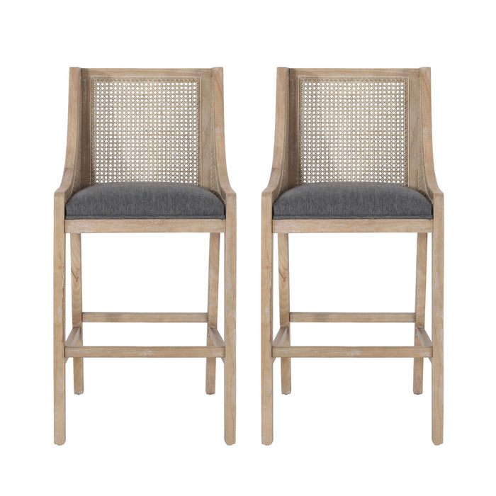 Celestiality - Upholstered Barstool With Cane Webbing Backrest (Set of 2)