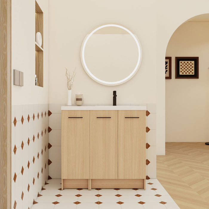 Wall Mounted Floating Bathroom Vanity With Sink, 3 Door Modular Cabinet