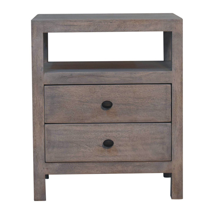 Acid - 2 Drawer Open Bedside Table - Gray Ash