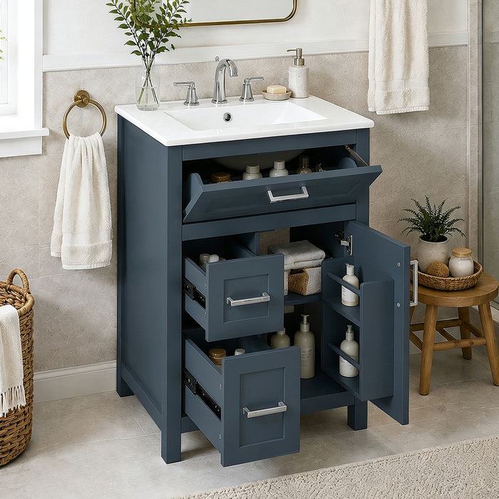 Modern Bathroom Vanity With Sink, Flip Drawer & 2 Drawers, Soft Close Hinges, Adjustable Shelf