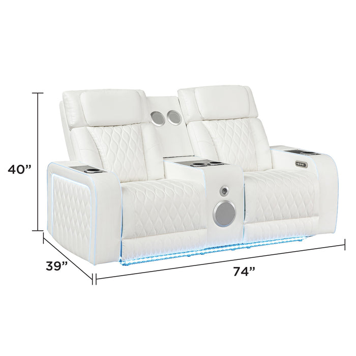 Electra - Power Reclining Loveseat With Power Headrests, Console, Speakers, Massage, LED Lighting And USB Control