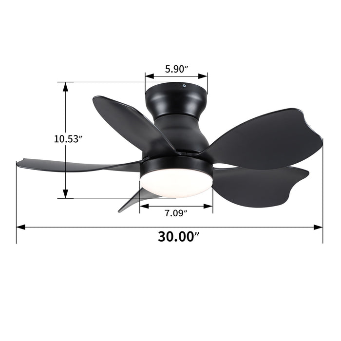 Small Low Profile Flush Mount Ceiling Fan Lighting With Remote Control For Small Room - Black / Matte Black