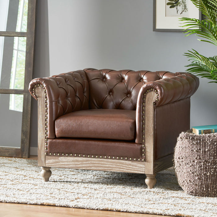 Luminex - Tufted Upholstered Club Chair With Nailhead Accents And Scrolled Tuxedo Arms