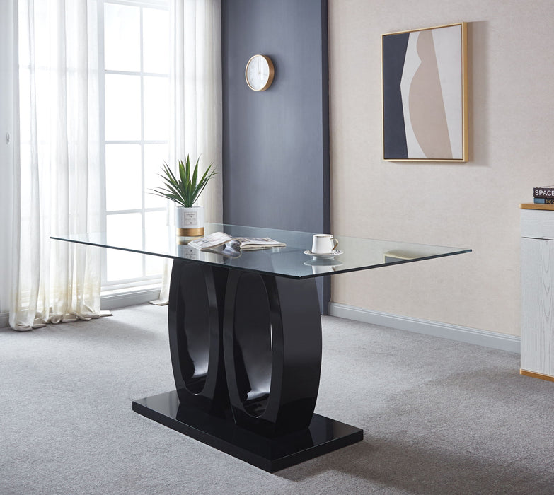 Contemporary Double Pedestal Dining Table, Tempered Glass Top