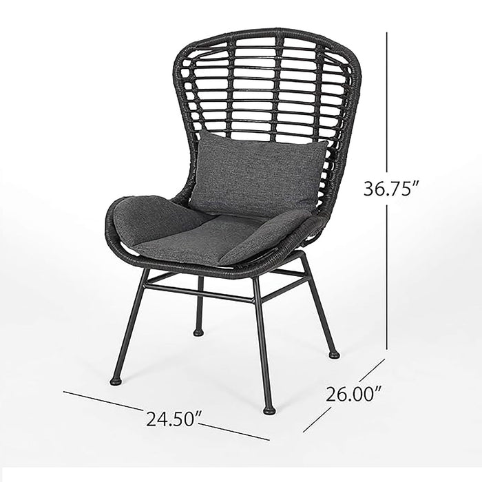 Cowan - Outdoor Wicker And Glass 3 Piece Chat Set With Cushions - Gray